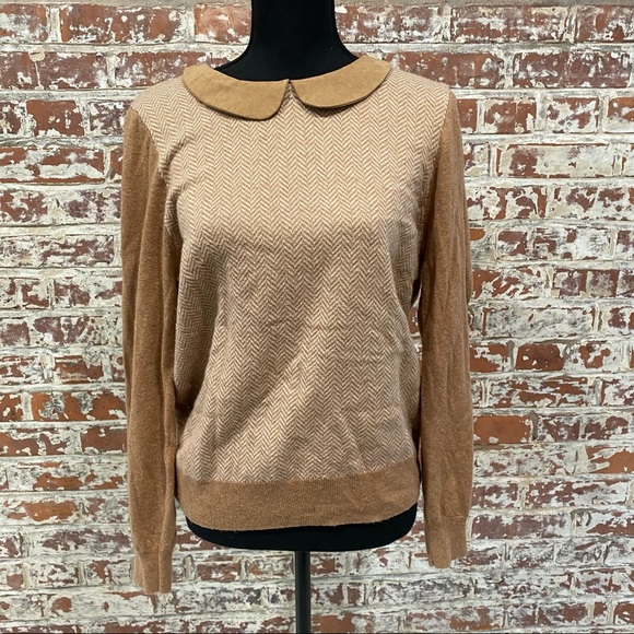 J. Crew Sweaters - J. Crew | Tan and Cream Pattern Collar Sweater Modest